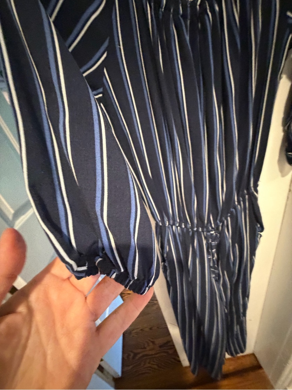 Hollister Navy Blue Striped One-Shoulder Jumpsuit, M, NWOT - Picture 4 of 9
